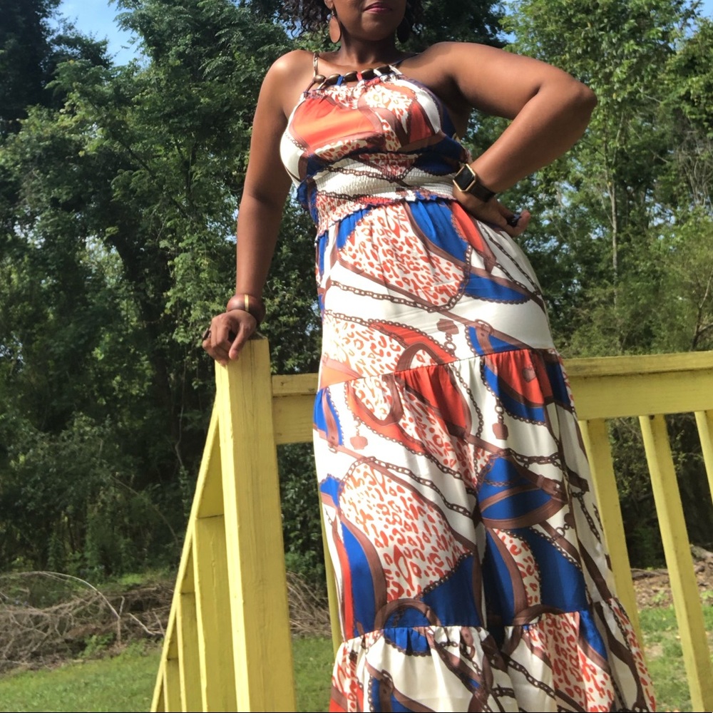 Orange and Blue Medallion Midi